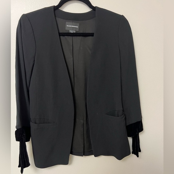 Club Monaco minimalist open front silk blend Black Blazer with Lapel Collar - Picture 2 of 10